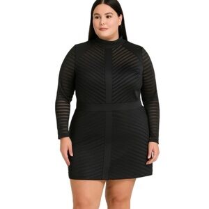 NWT Women’s Plus Size Iris Elegant Black Sheer Long Sleeve Bodycon Dress Size 3X